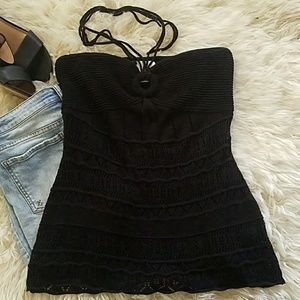 WHBM crocheted strapless top, sz M